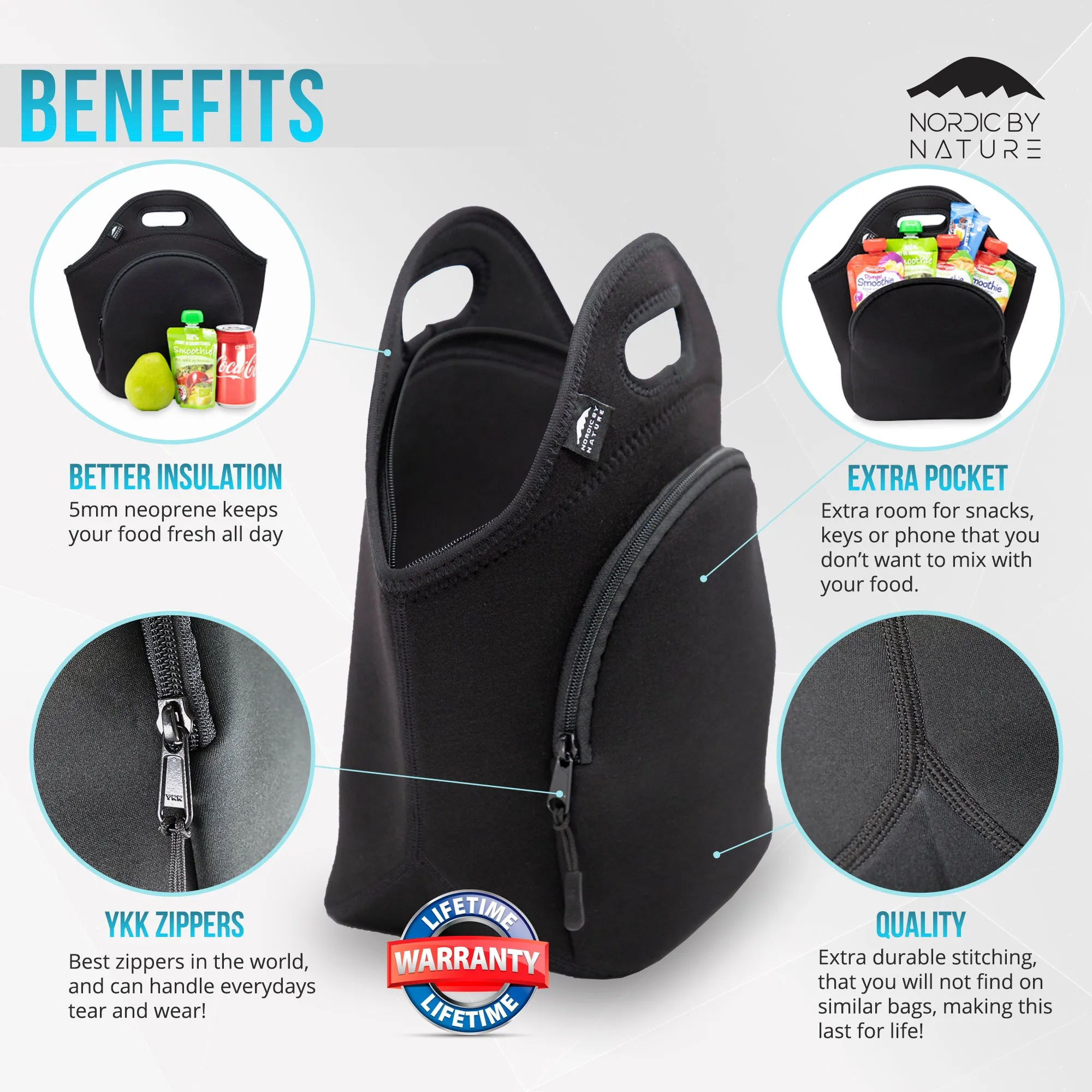 13.5" Cotton Lunch Bag Black/Black