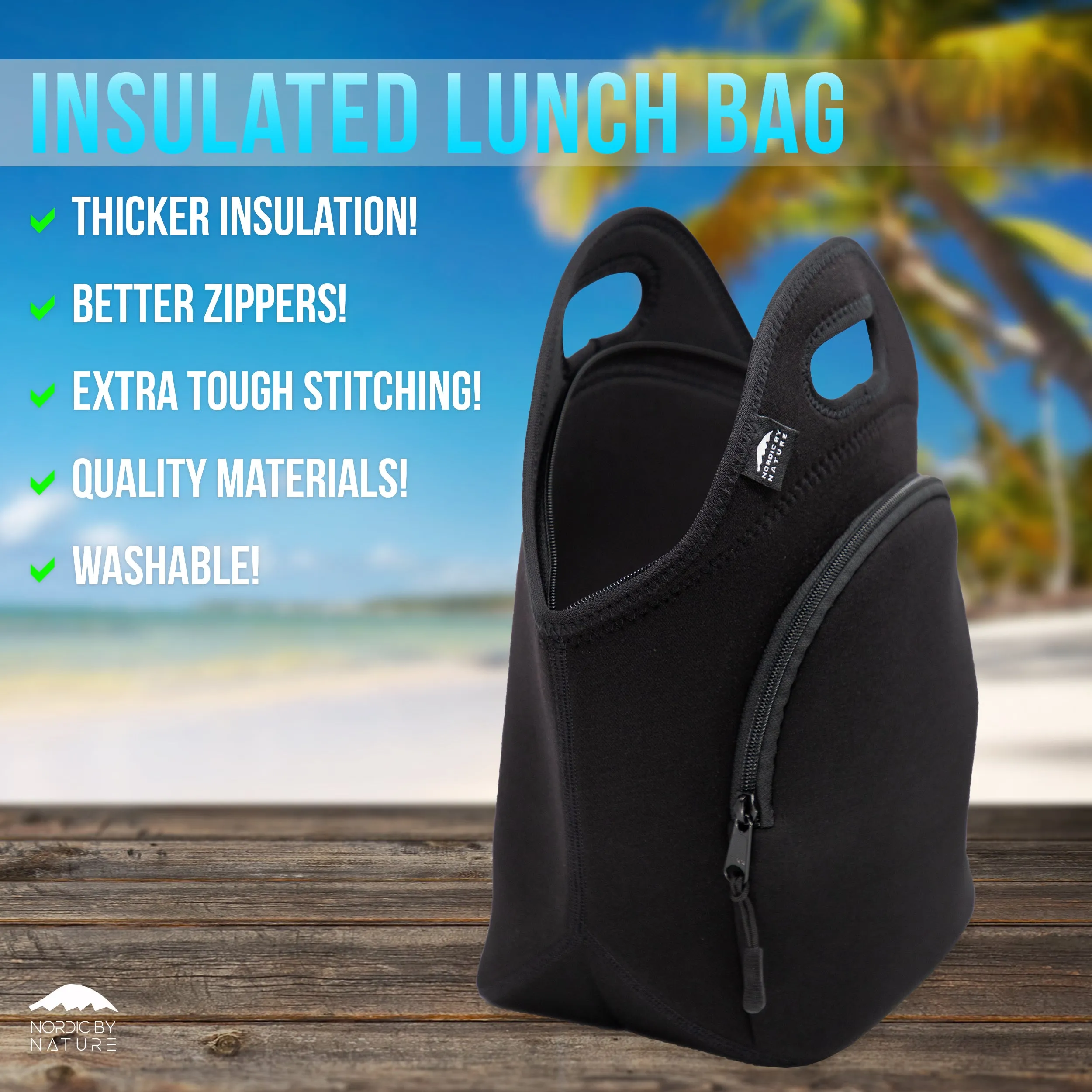13.5" Cotton Lunch Bag Black/Black