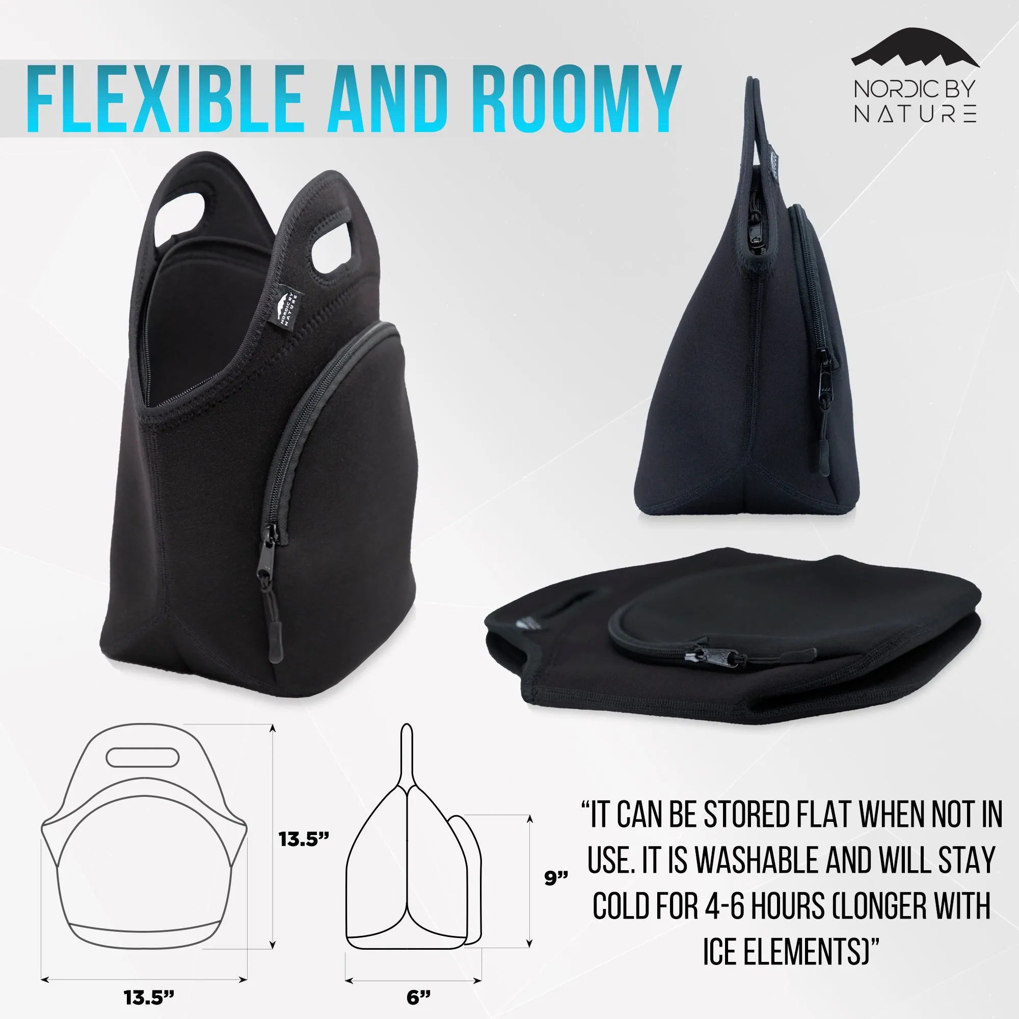 13.5" Cotton Lunch Bag Black/Black