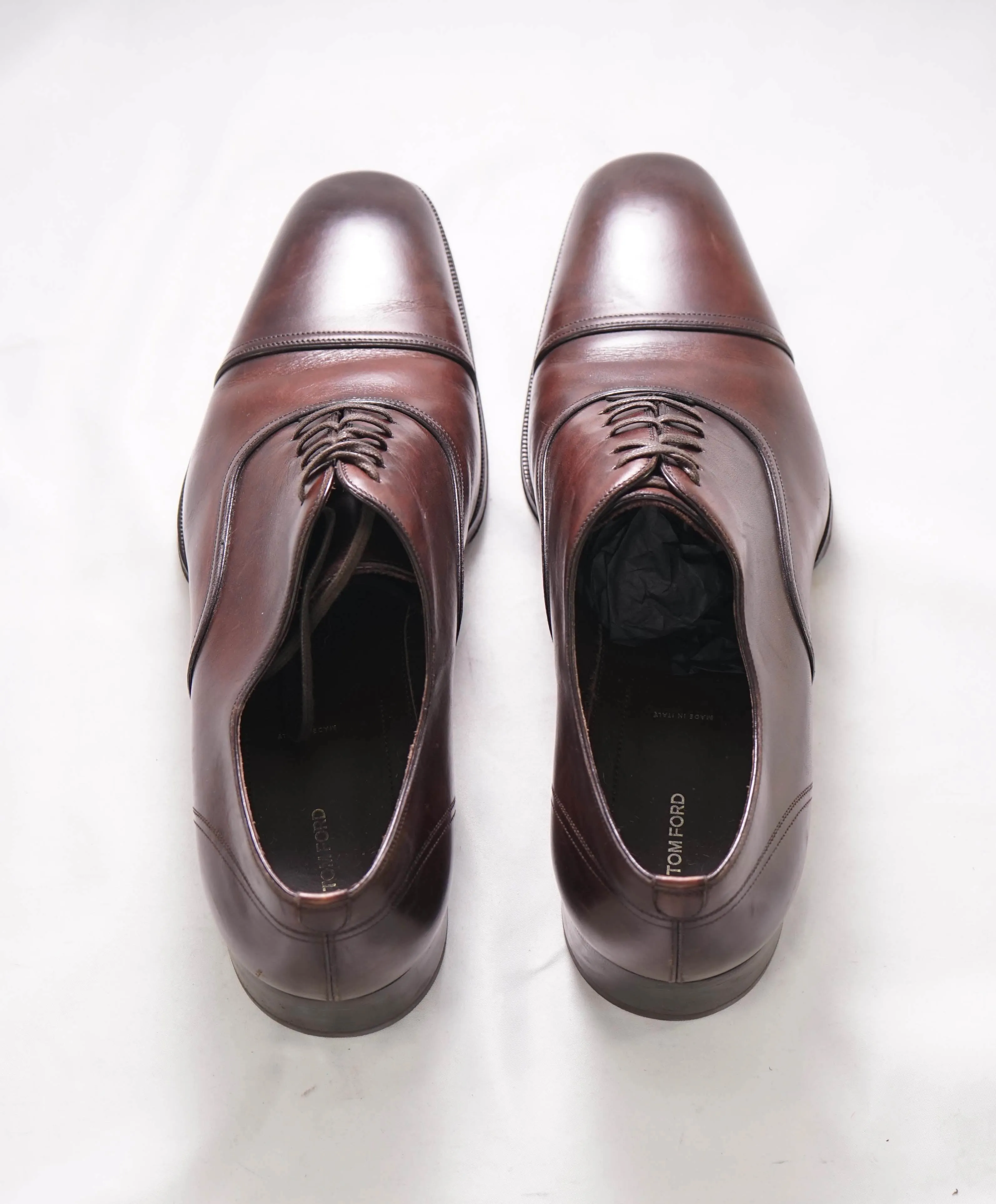 $1,990 TOM FORD - "ELKAN" Brown Leather Cap Toe Oxfords - 13.5 US (13 TF)