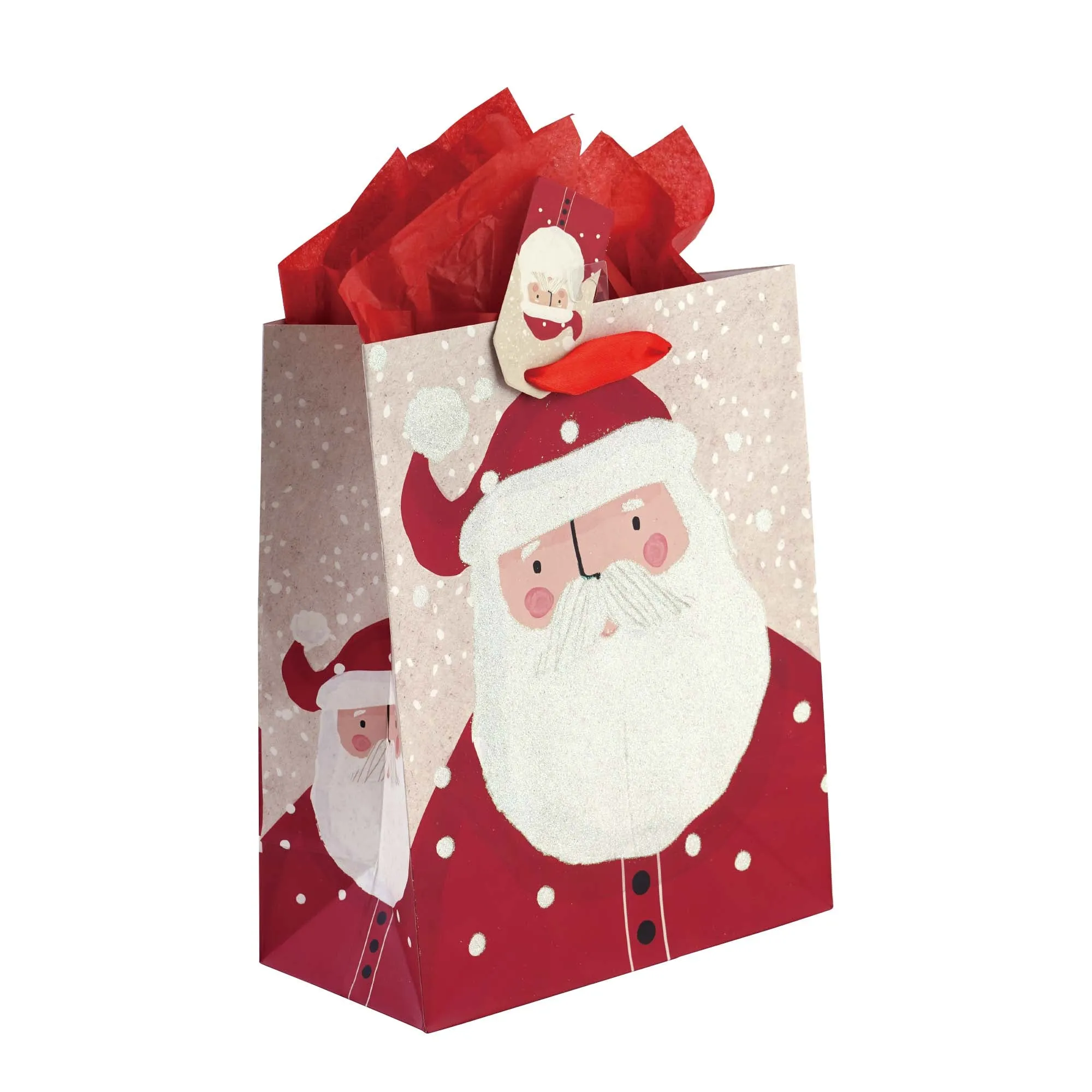 2Pk Extra Large Snowdots Santa Glitter Bag, 4 Designs