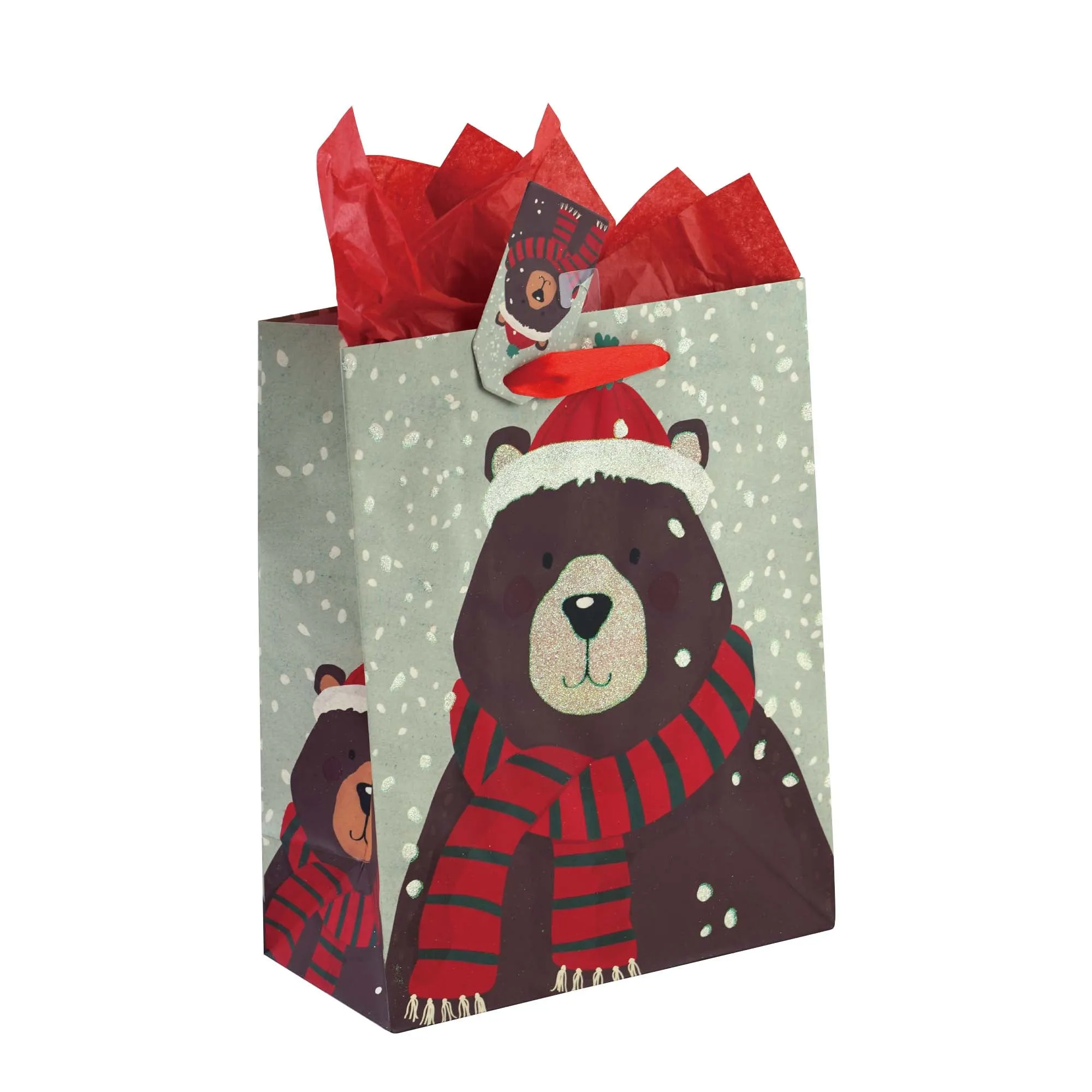 2Pk Extra Large Snowdots Santa Glitter Bag, 4 Designs