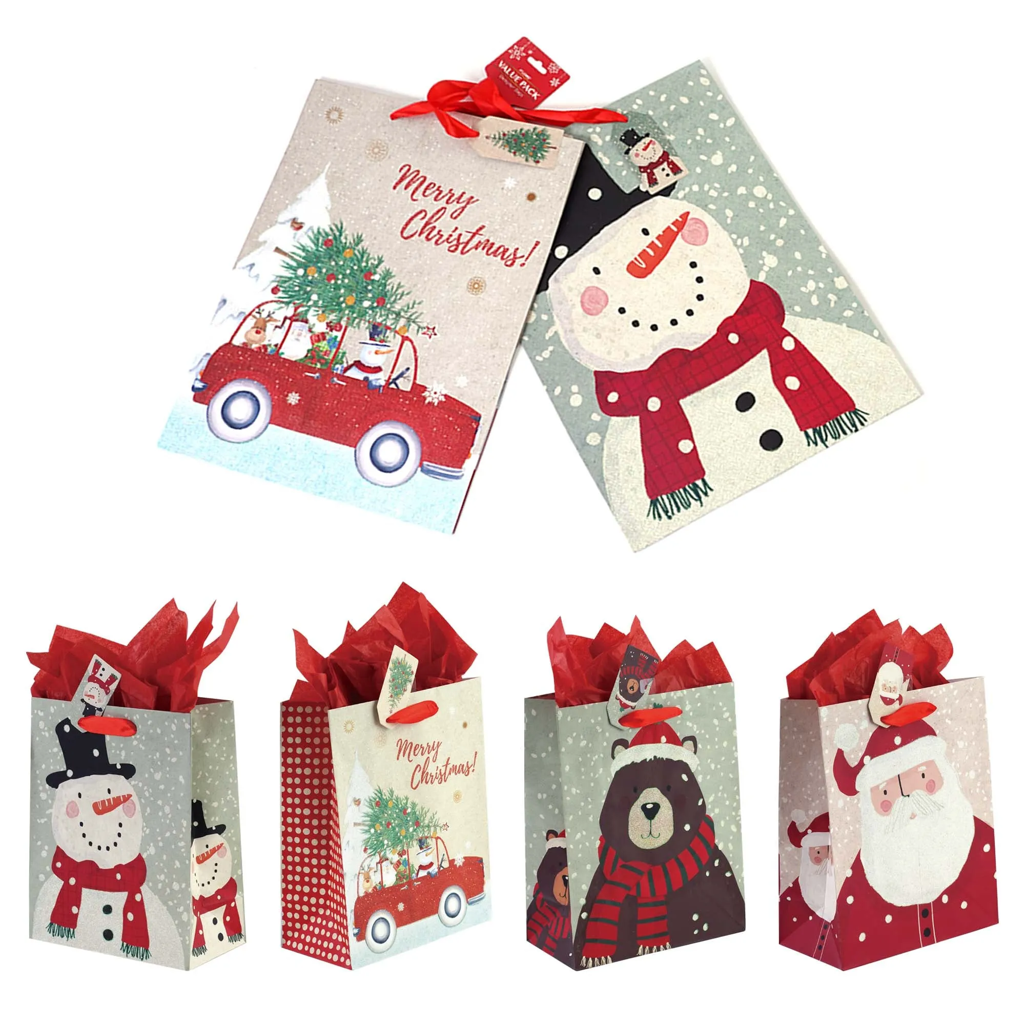 2Pk Extra Large Snowdots Santa Glitter Bag, 4 Designs