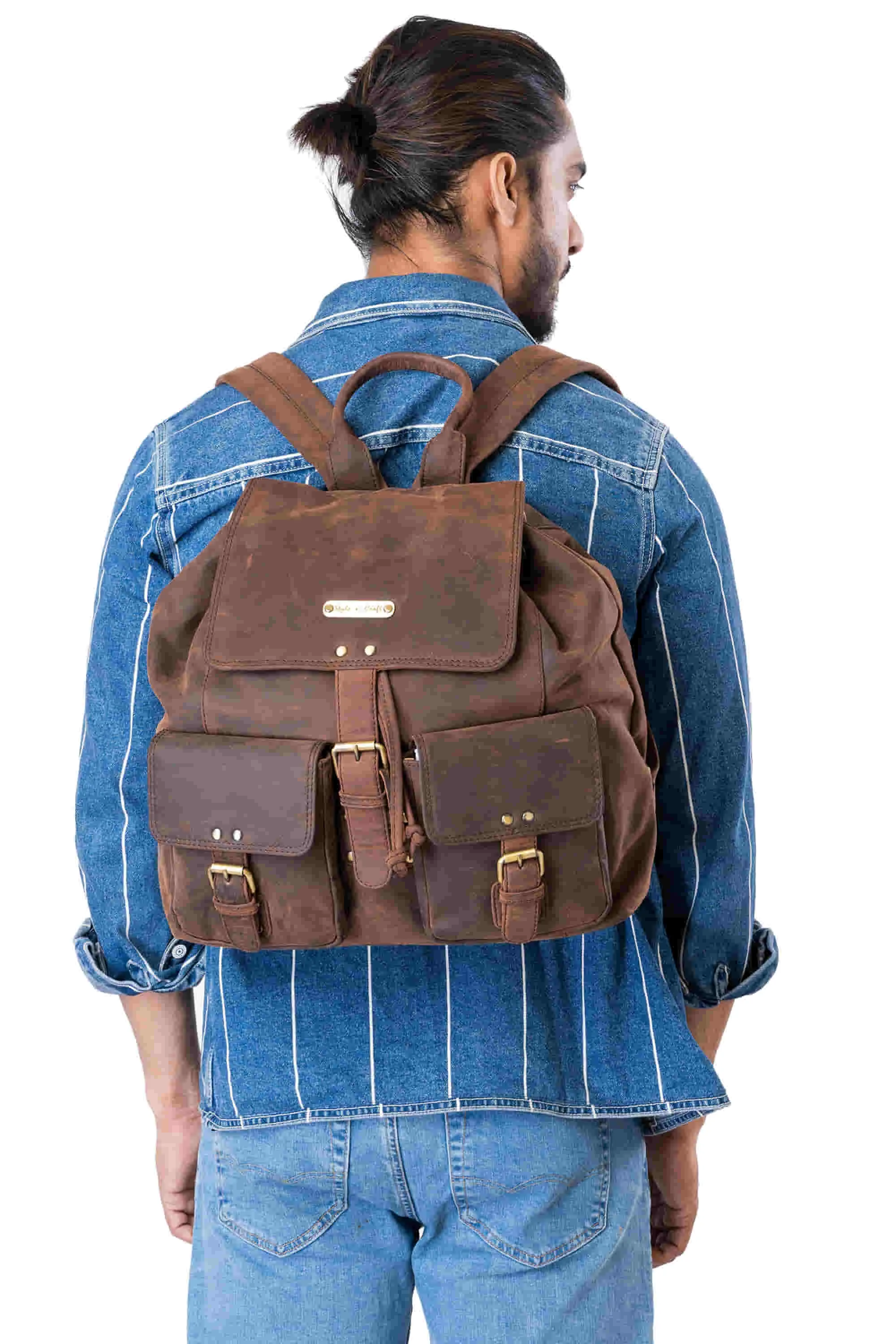 392650 Backpack in Full Grain Dark Brown Hunter Leather | Style n Craft