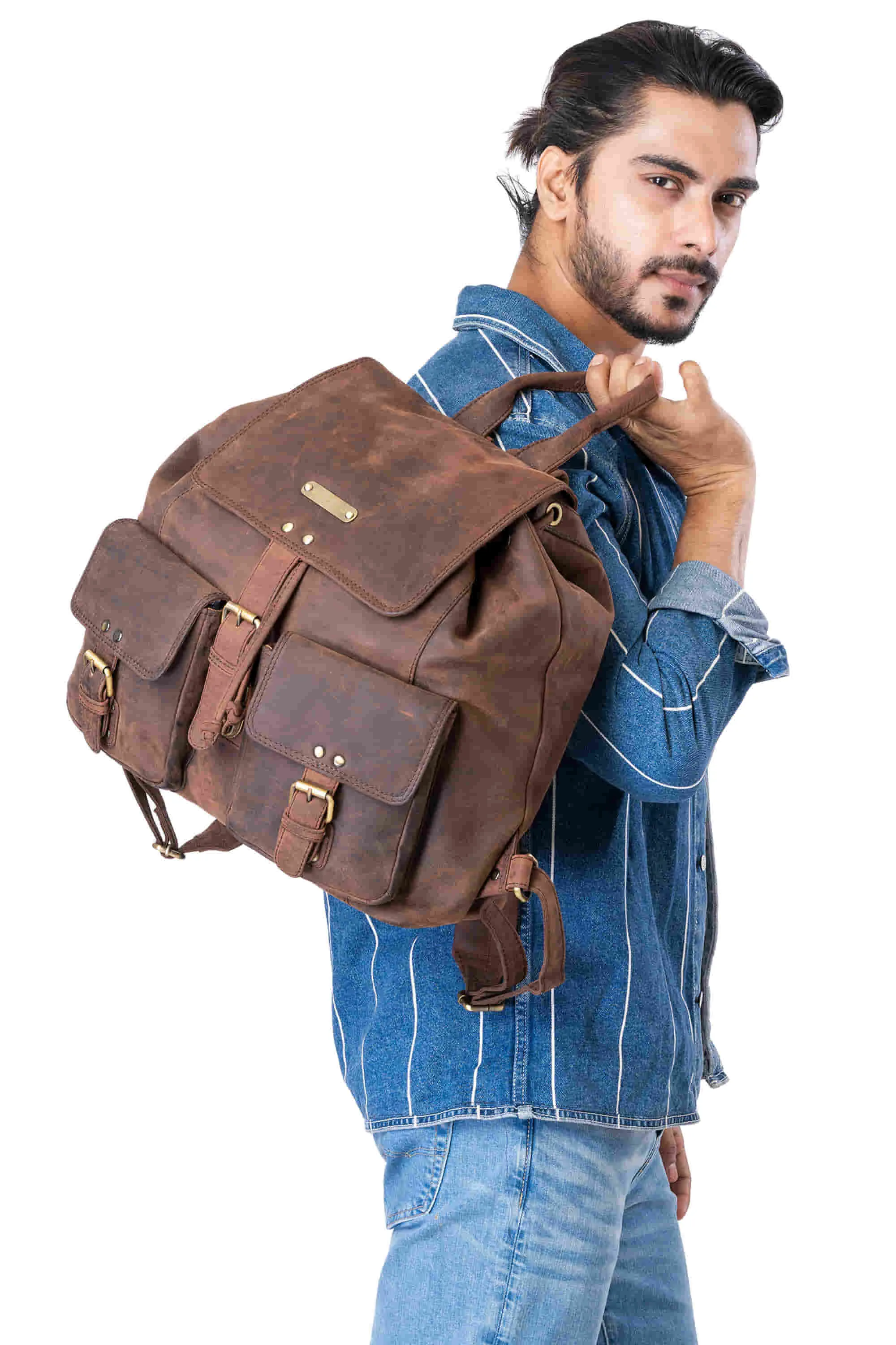392650 Backpack in Full Grain Dark Brown Hunter Leather | Style n Craft