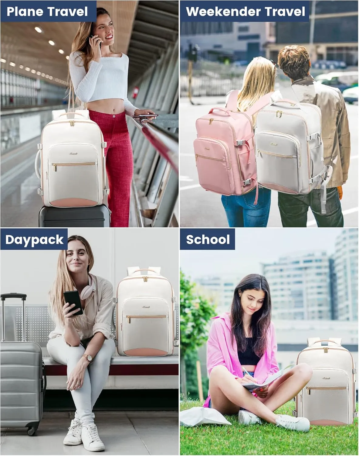 40L Travel Backpack, 17inch Laptop Luggage Daypack with 3 Packing Cubes