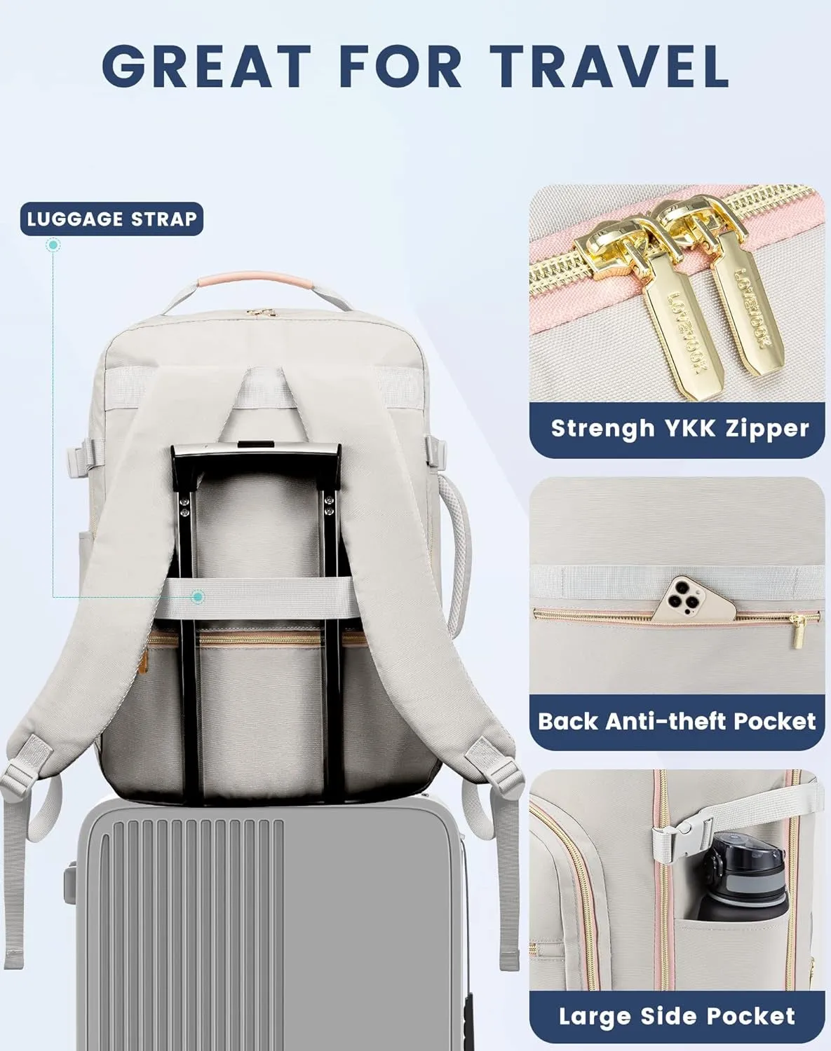 40L Travel Backpack, 17inch Laptop Luggage Daypack with 3 Packing Cubes