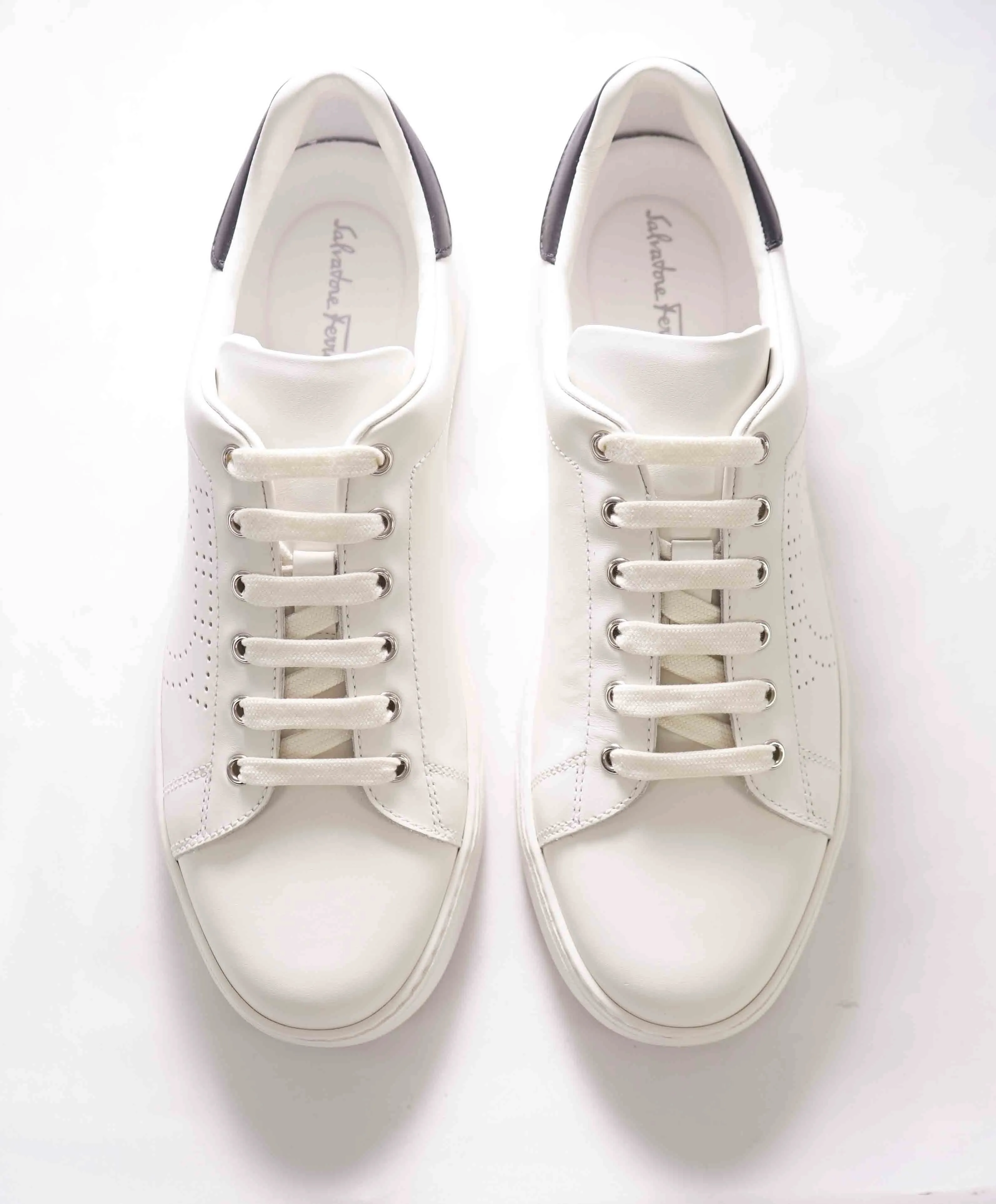 $695 SALVATORE FERRAGAMO - *PIERRE* White/Black Gancini Sneaker - 9.5 US