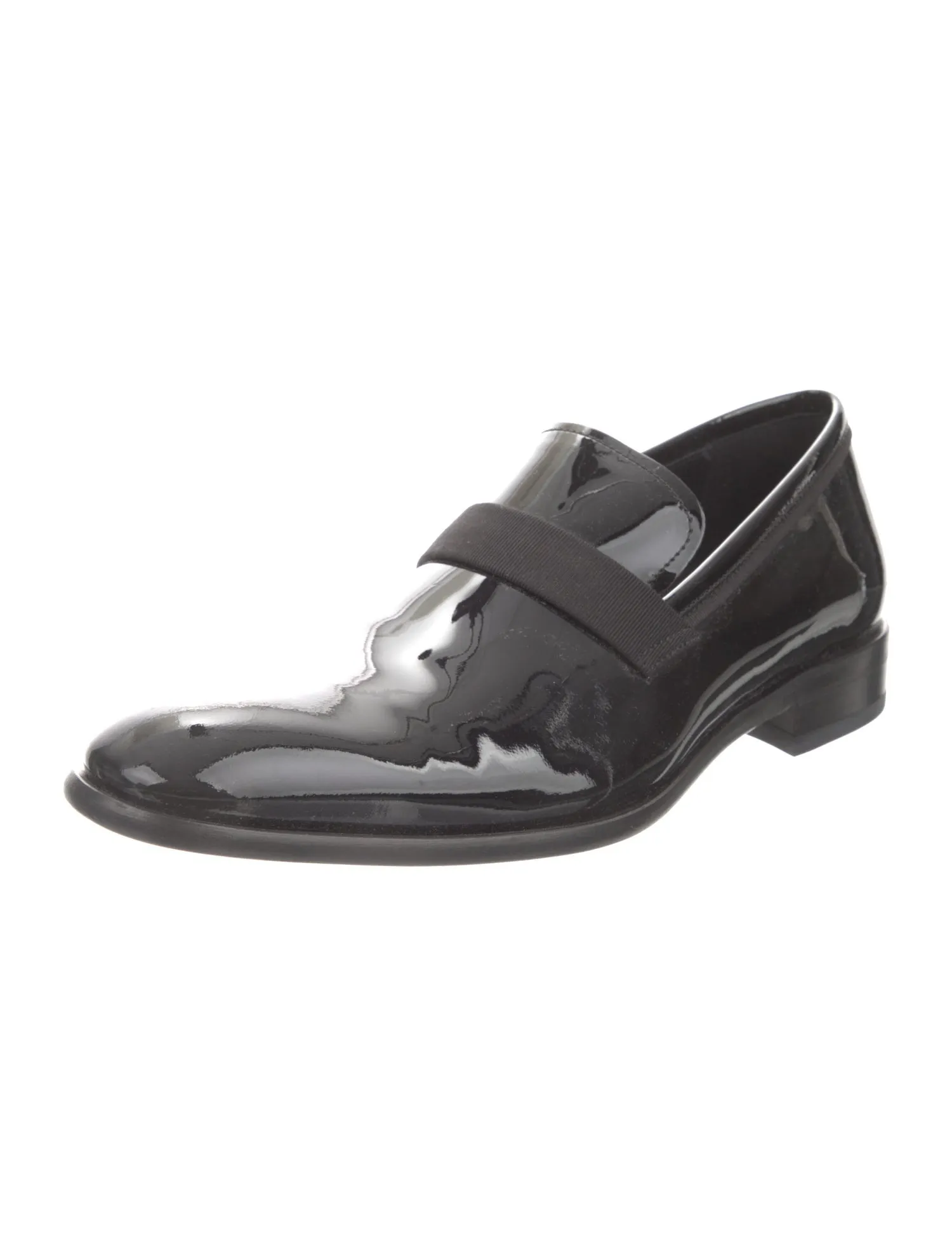 $720 SALVATORE FERRAGAMO - "Antoane" Black Patent Leather Tipped Loafer - 7D