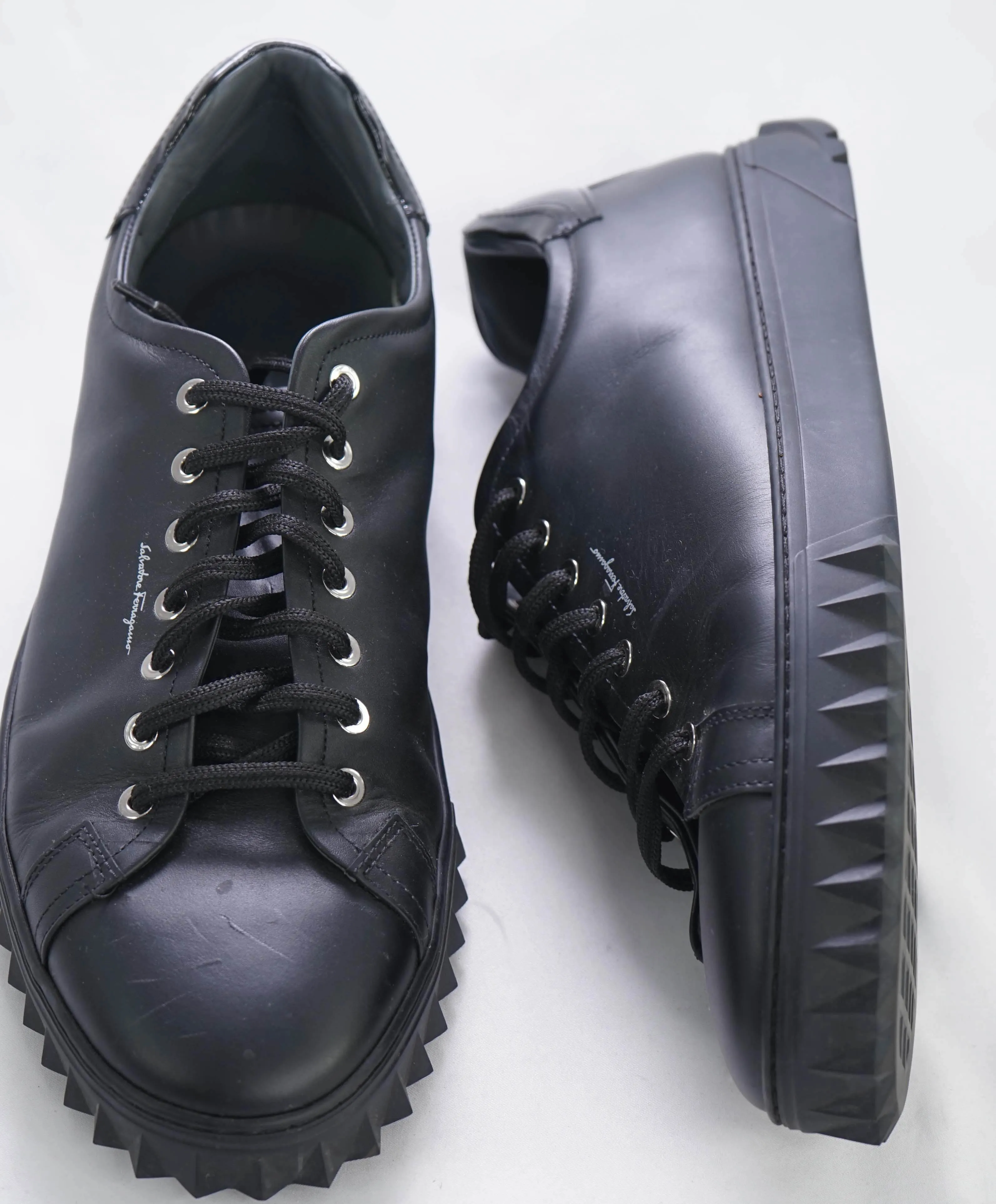 $750 SALVATORE FERRAGAMO - *Rhinoceros* Black Gancini Sneaker - 12 US