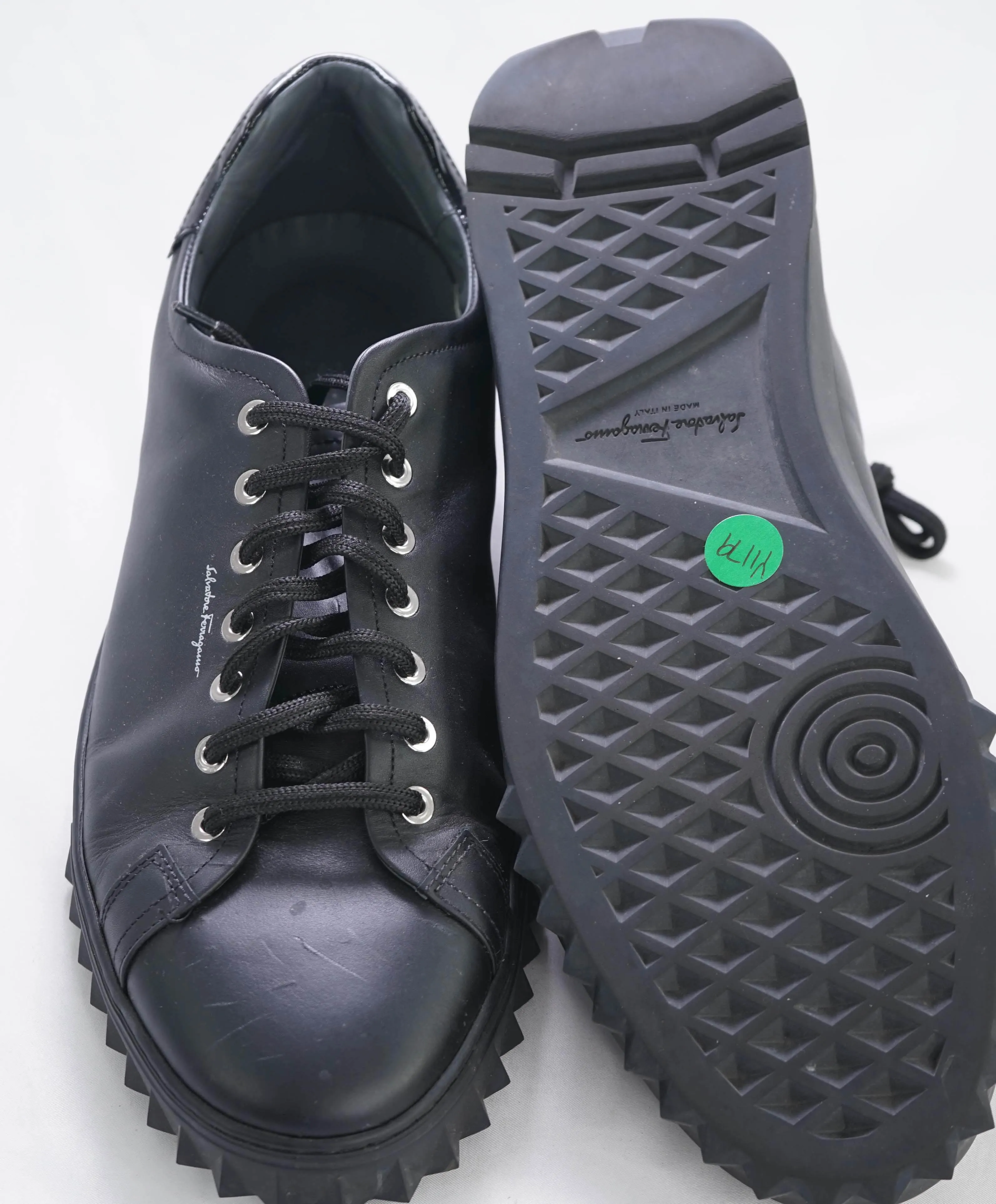 $750 SALVATORE FERRAGAMO - *Rhinoceros* Black Gancini Sneaker - 12 US