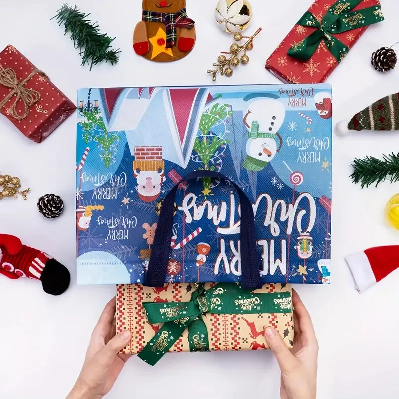 8-Pack: Large Christmas Gift Bags with Handles - Reusable Non-Woven Tote Bags