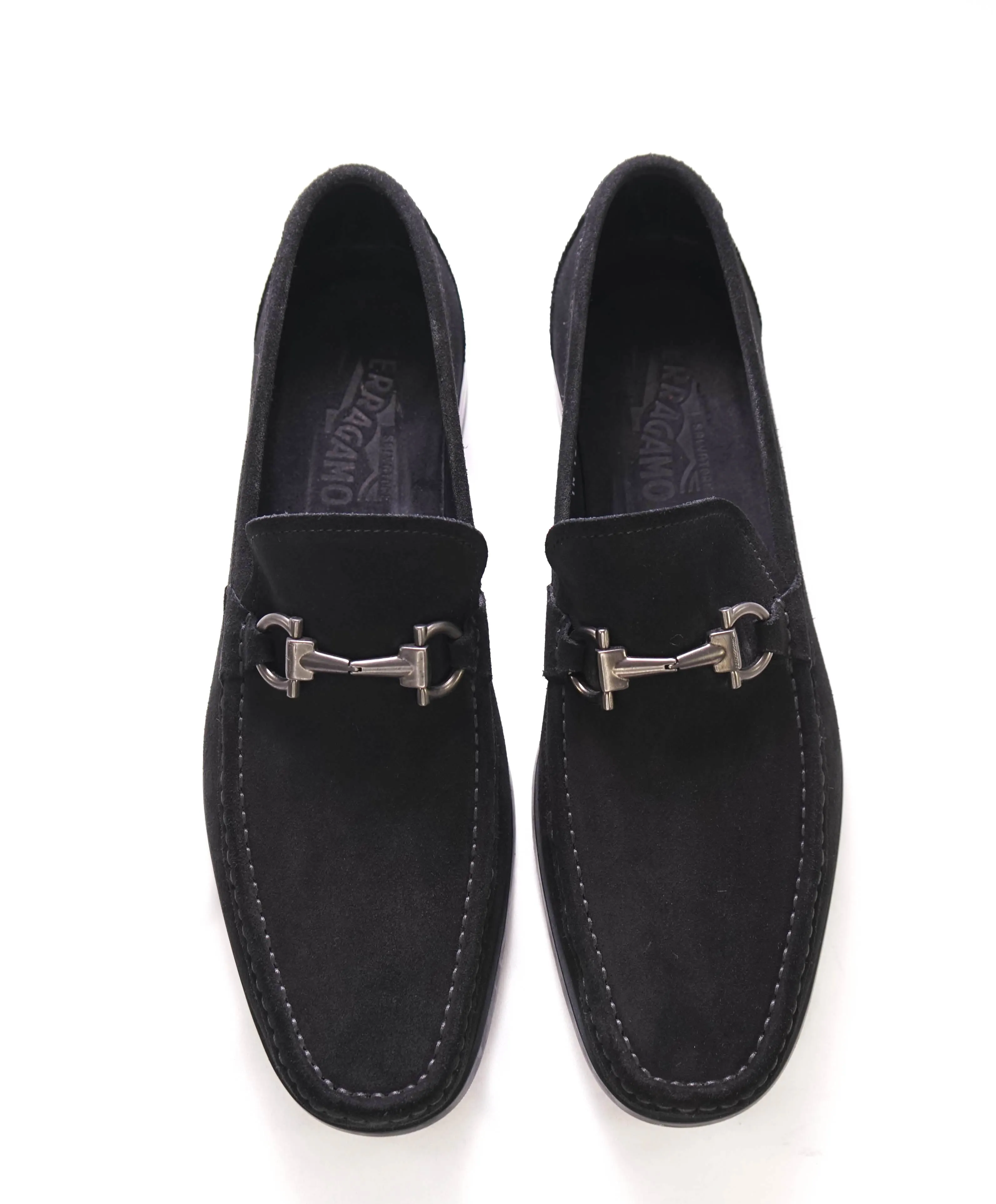 $850 SALVATORE FERRAGAMO - “Magnifico” Black Suede Slip-On Loafer - 10.5 D