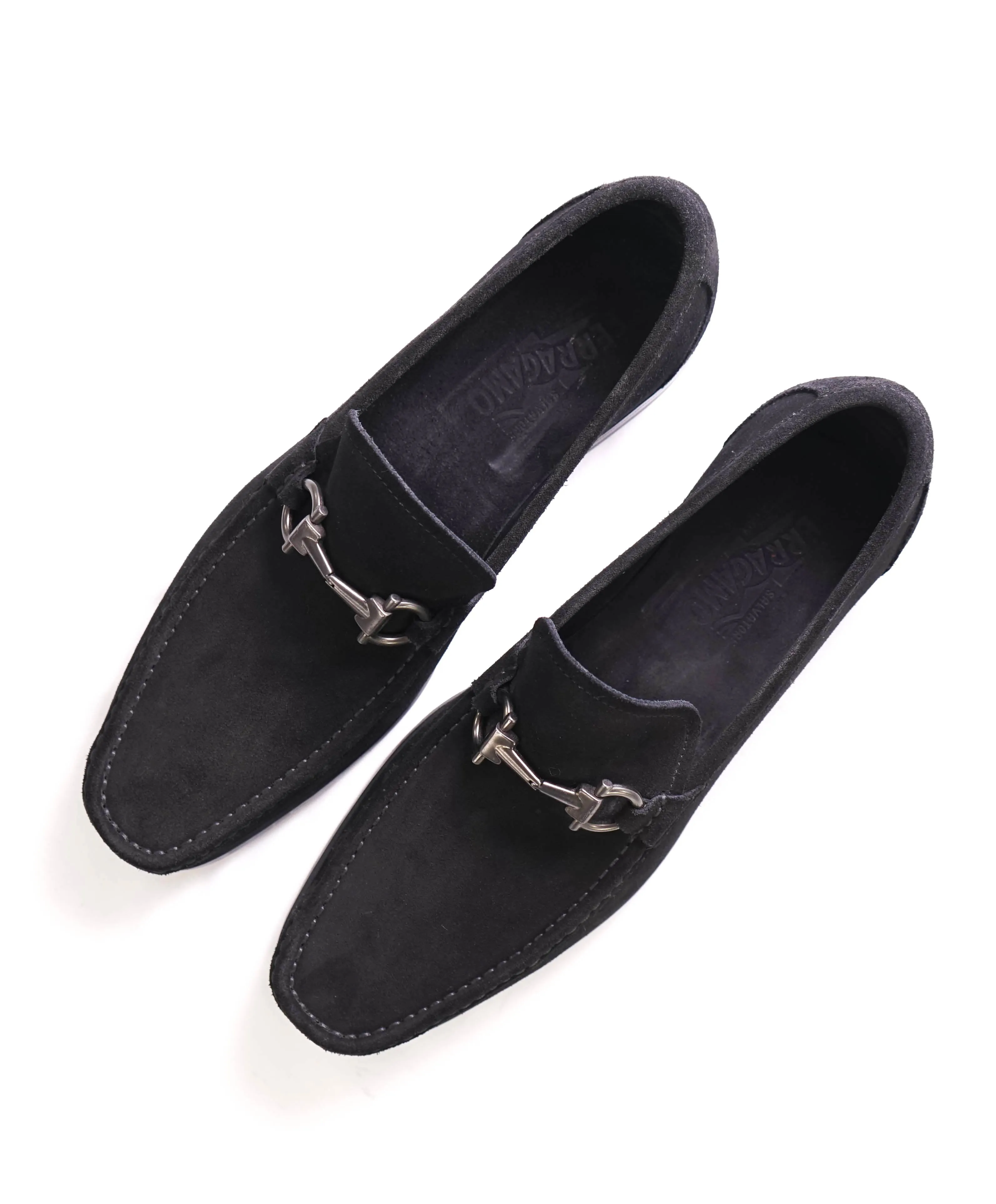 $850 SALVATORE FERRAGAMO - “Magnifico” Black Suede Slip-On Loafer - 10.5 D
