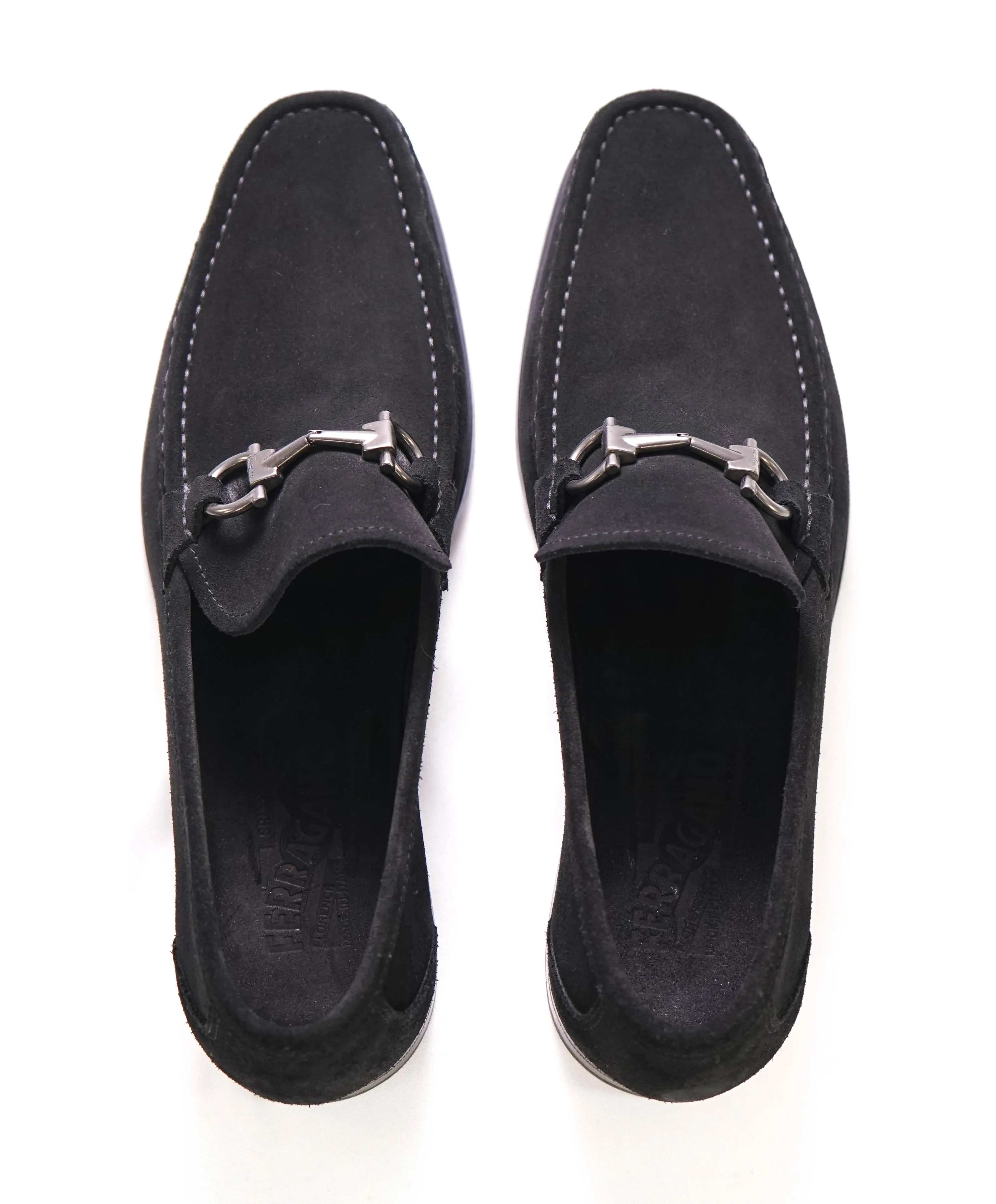 $850 SALVATORE FERRAGAMO - “Magnifico” Black Suede Slip-On Loafer - 10.5 D
