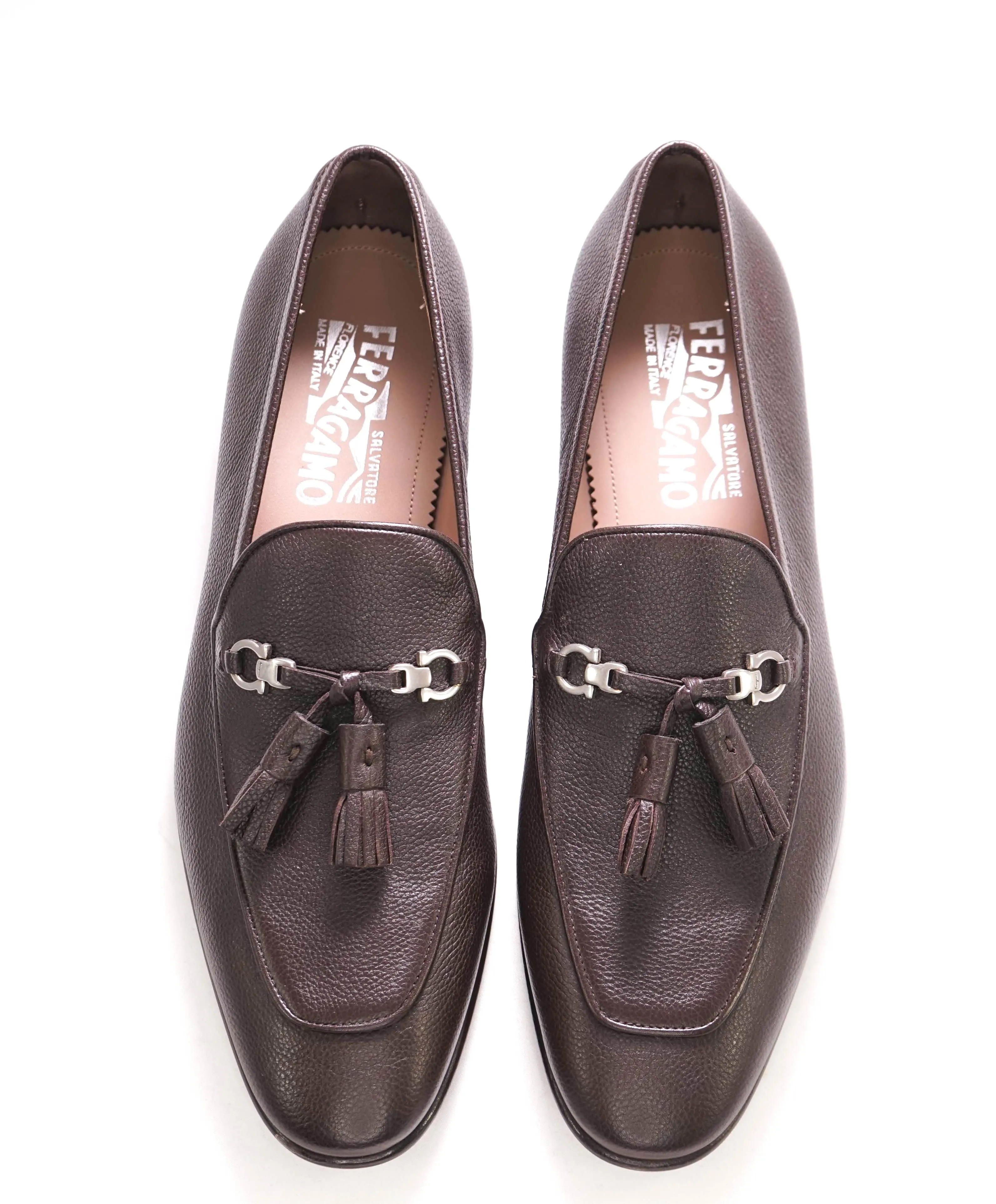 $860 SALVATORE FERRAGAMO - Brown Gancini Tassel Leather Loafer- 8 E