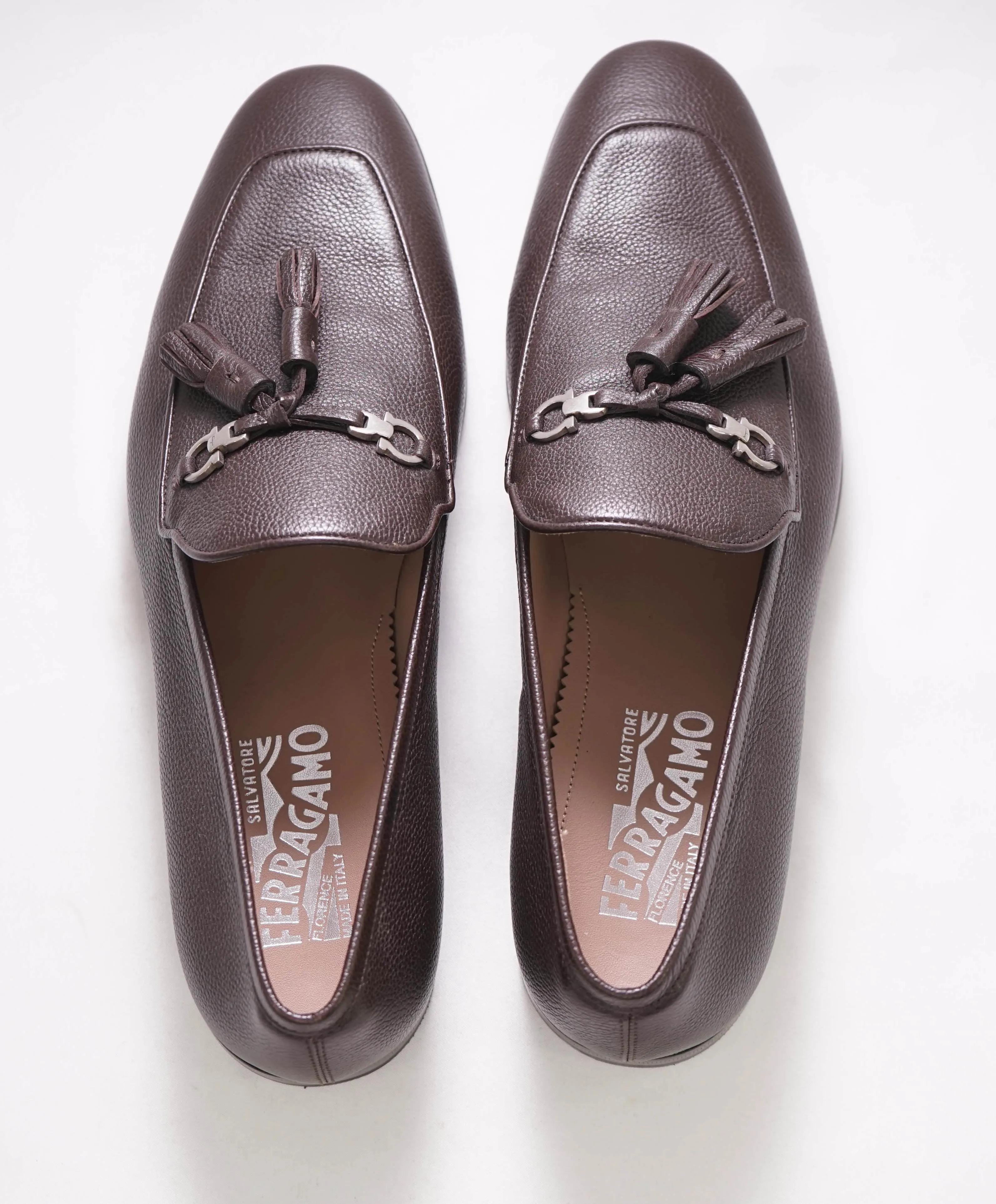 $860 SALVATORE FERRAGAMO - Brown Gancini Tassel Leather Loafer- 8 E