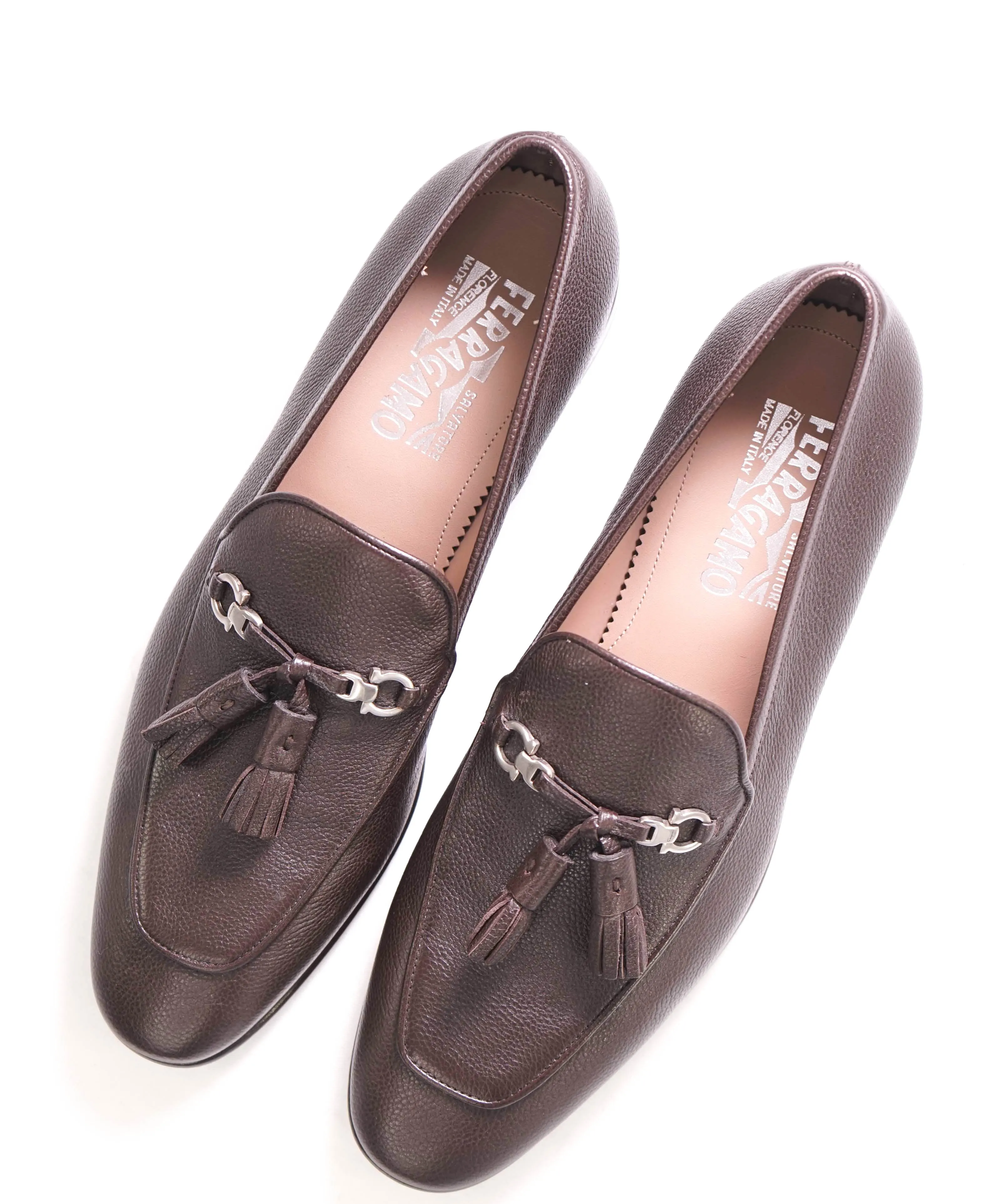 $860 SALVATORE FERRAGAMO - Brown Gancini Tassel Leather Loafer- 8 E
