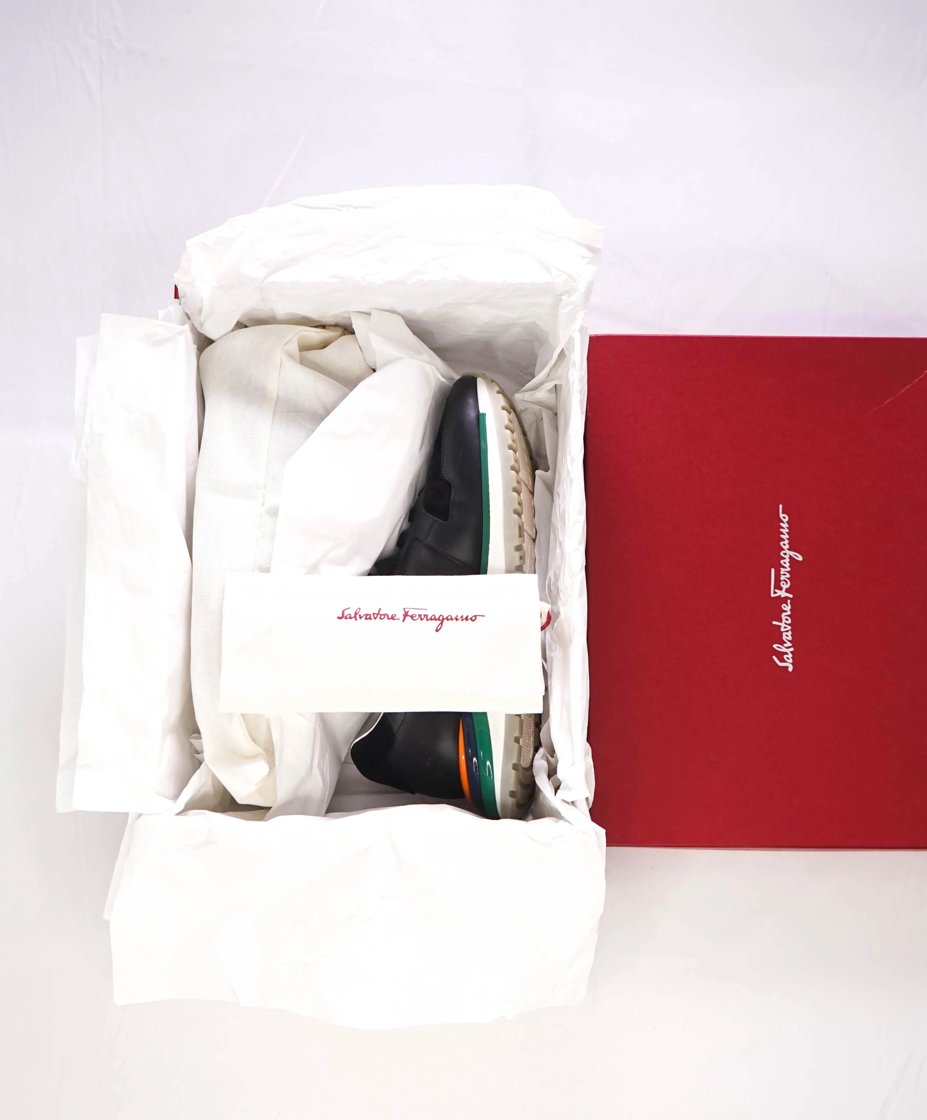 $995 SALVATORE FERRAGAMO - *GANCINI* Brooklyn Black/Multi-Color Sneaker - 9 M US