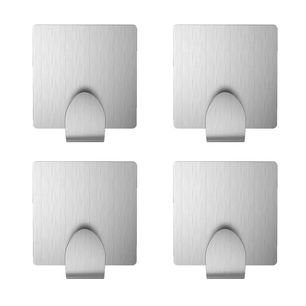 Adhesive Key Hooks, KONE 3M Self-Adhesive Wall Hooks Stainless Steel Hooks for Hanging Robe, Coat, Towel, Bags (4 Pack)