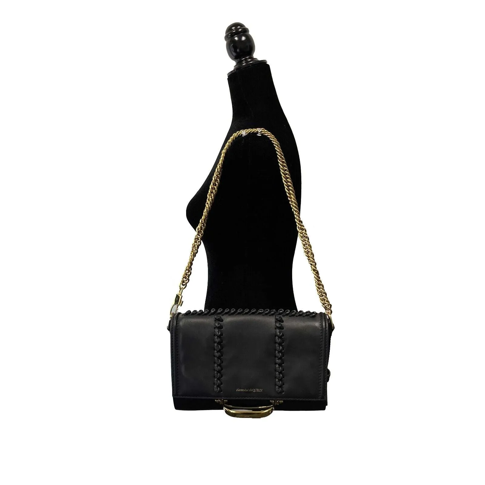 Alexander McQueen - Black / Gold Calfskin Leather - Braided Story Shoulder Bag