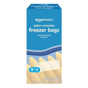 Amazon Basics Reclosable Freezer Gallon Bags, BPA Free, 90 Count (Previously Solimo).