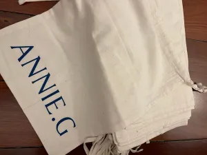 ANNIEG Logo Calico Drawstring Bag
