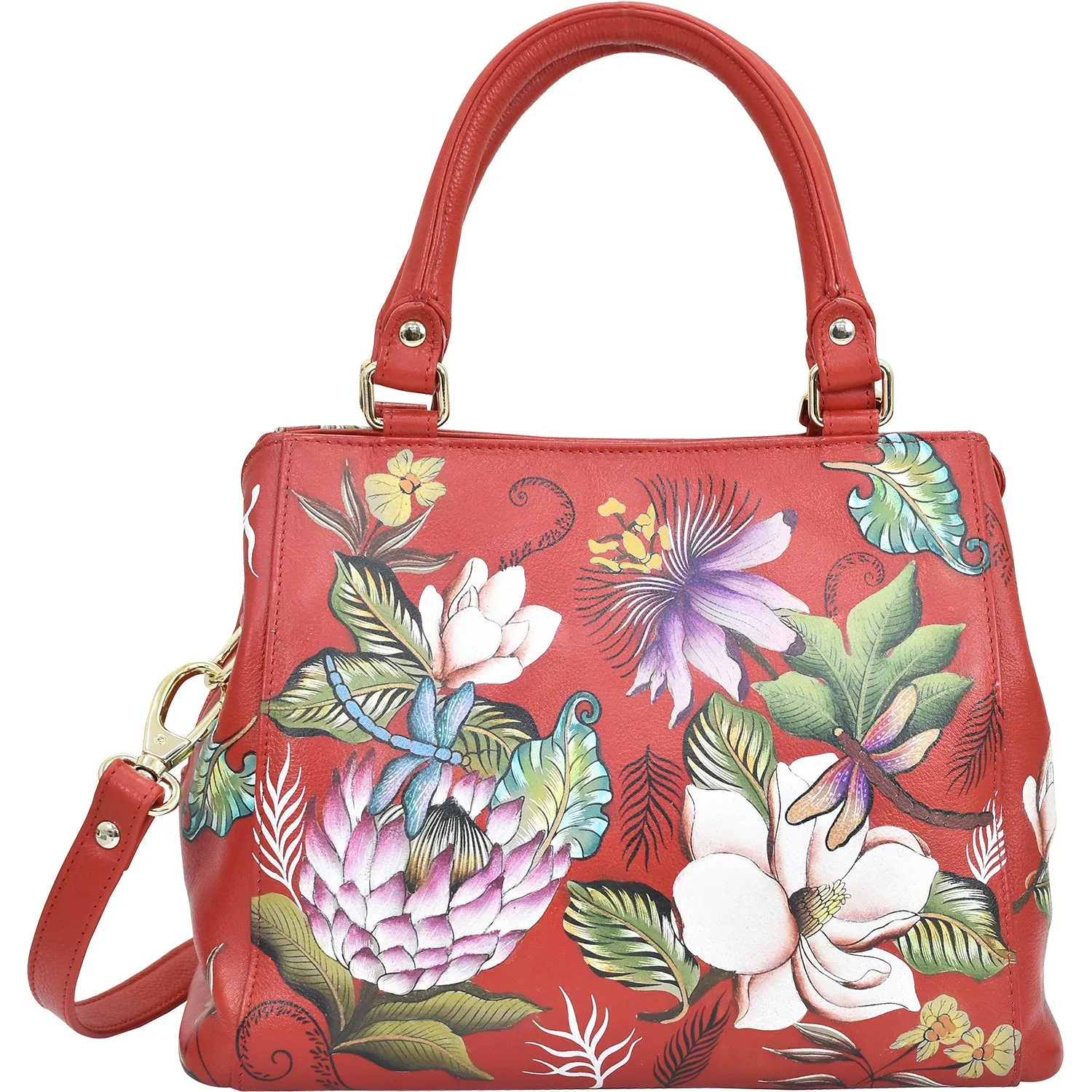 Anuschka Multi Compartment Satchel Crimson Garden Leather