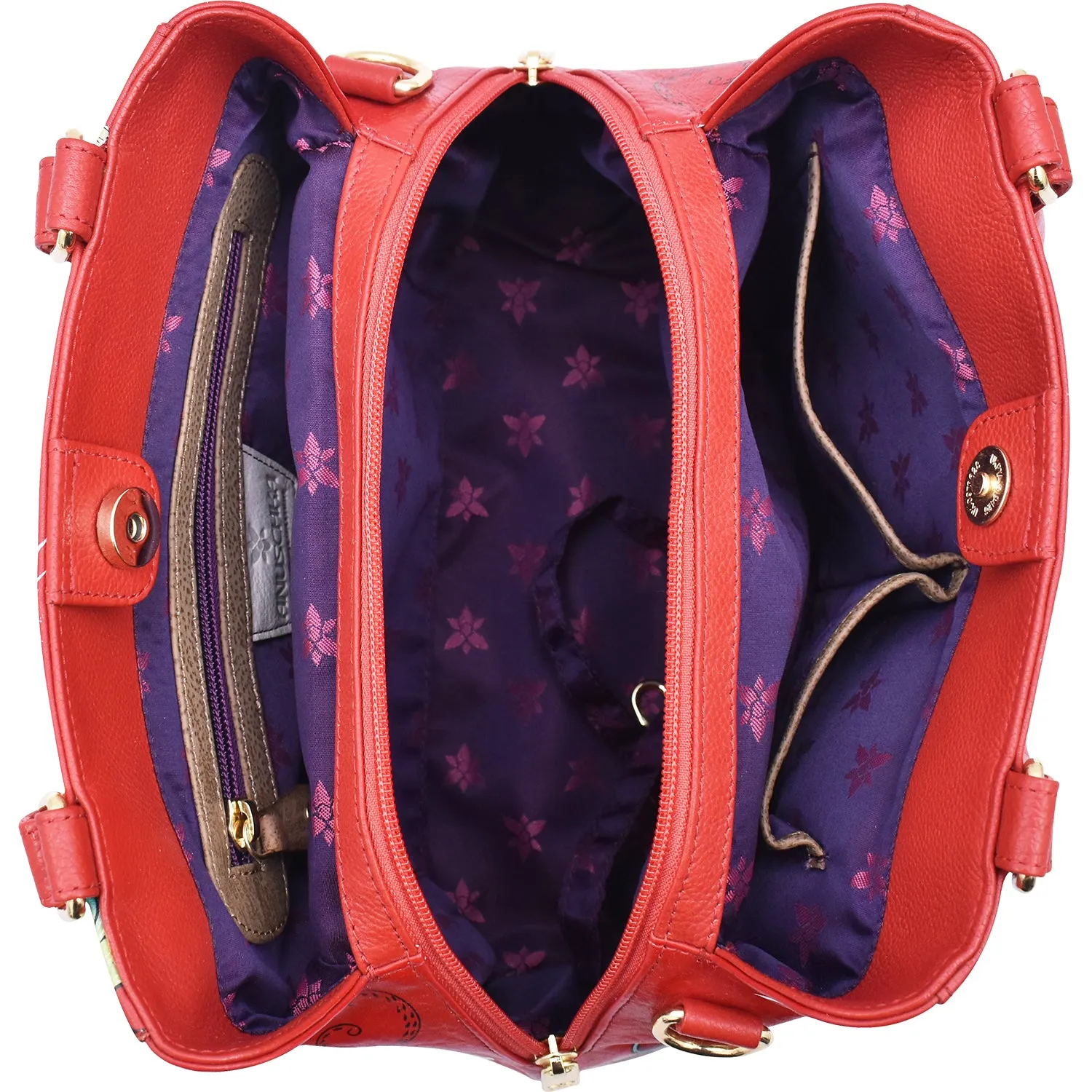 Anuschka Multi Compartment Satchel Crimson Garden Leather