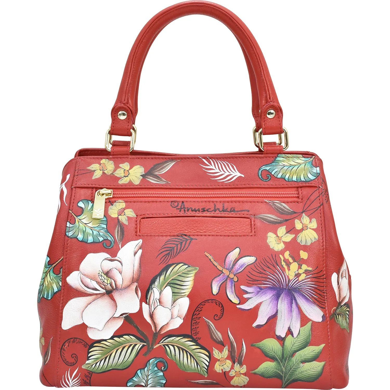 Anuschka Multi Compartment Satchel Crimson Garden Leather