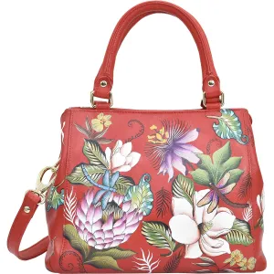 Anuschka Multi Compartment Satchel Crimson Garden Leather