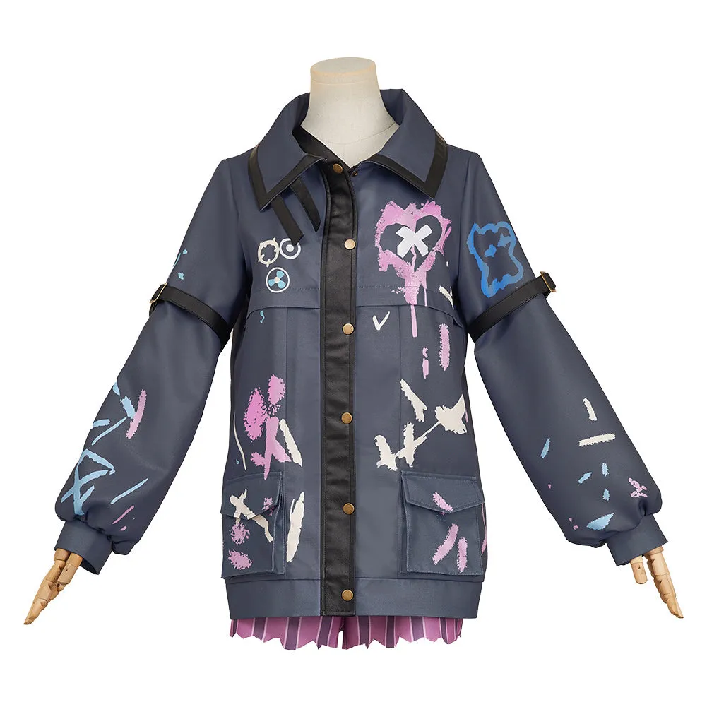 Arcane League of Legends Season 2 Jinx Cosplay Costume Female Dark Grey Outfits Halloween Carnival Suit