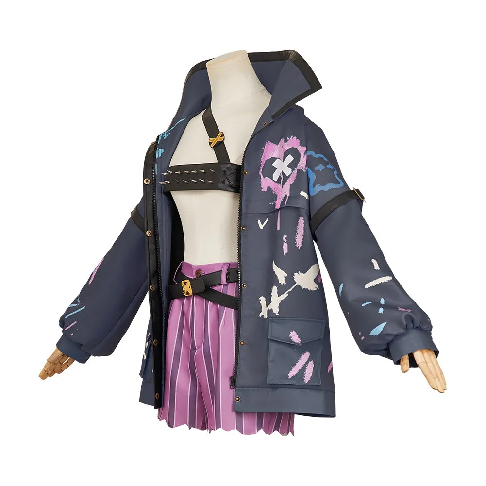 Arcane League of Legends Season 2 Jinx Cosplay Costume Female Dark Grey Outfits Halloween Carnival Suit