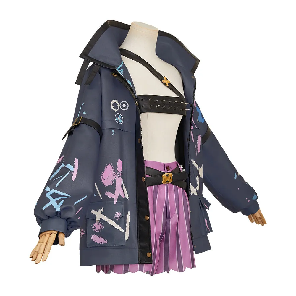 Arcane League of Legends Season 2 Jinx Cosplay Costume Female Dark Grey Outfits Halloween Carnival Suit
