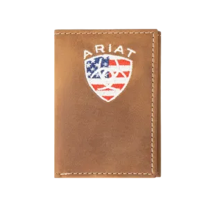 Ariat American Flag Embroidered Aged Bark Trifold Wallet A35548217