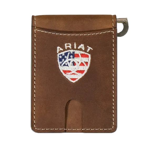 Ariat American Flag Logo Aged Bark Money Clip Wallet A35550217