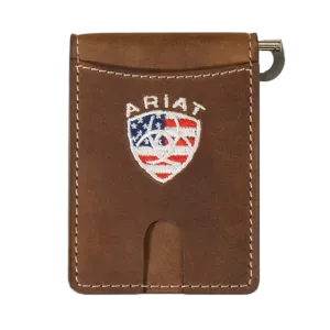 Ariat American Flag Logo Aged Bark Money Clip Wallet A35550217