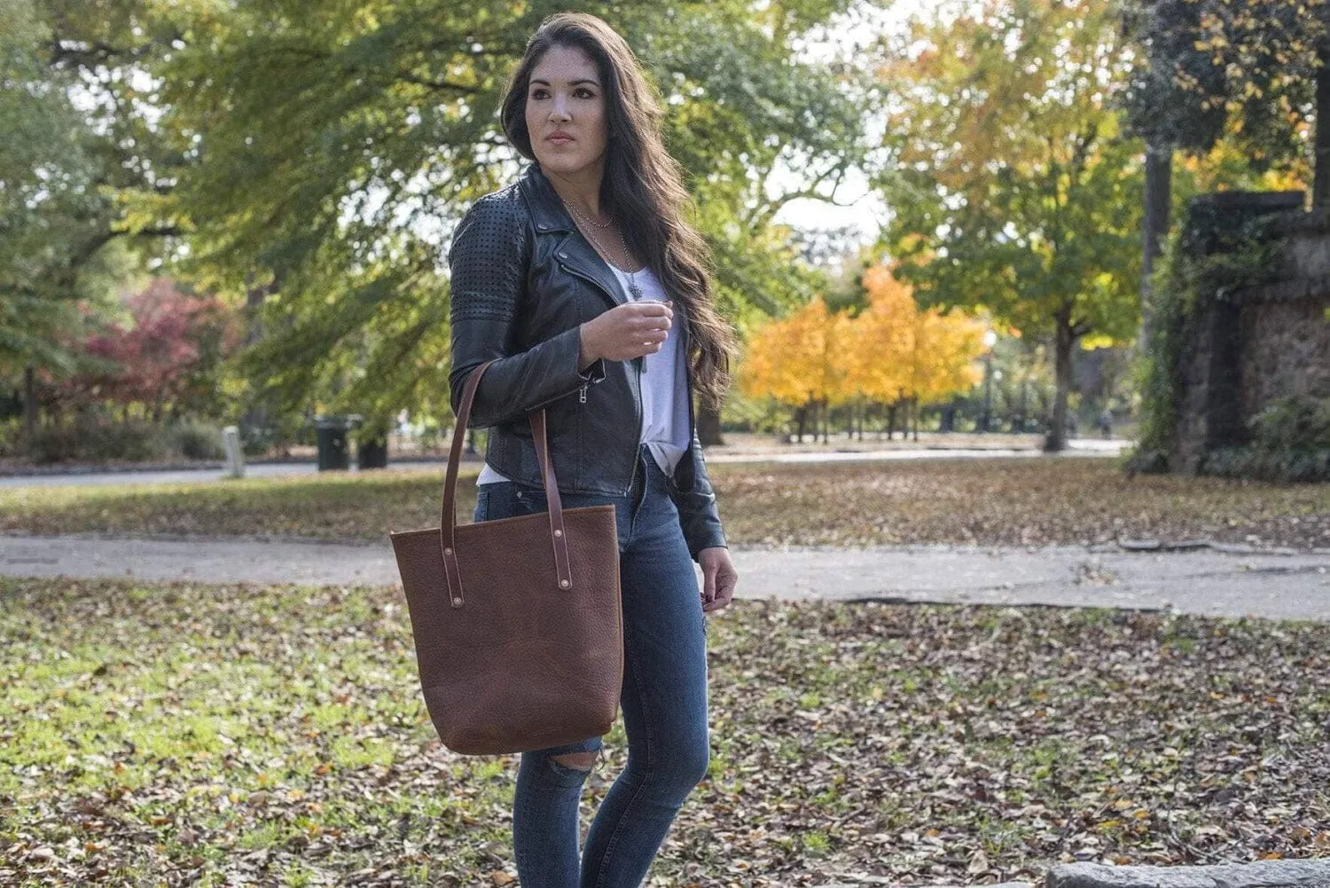 AVERY LEATHER TOTE BAG - SLIM MEDIUM - TANGERINE BISON