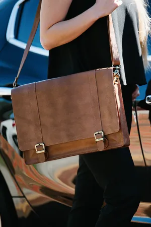 B70093 Leather Messenger Bag Chocolate