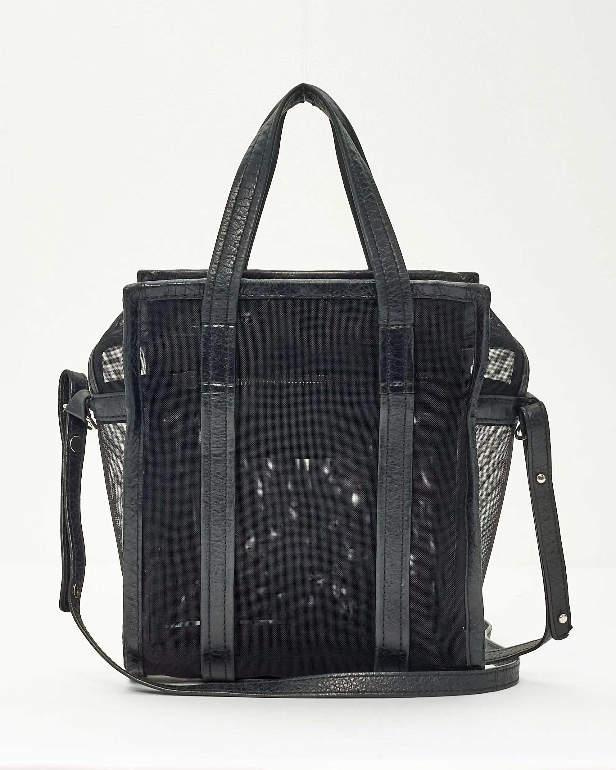 Balenciaga Black Mesh & Leather S Shopper Tote Bag
