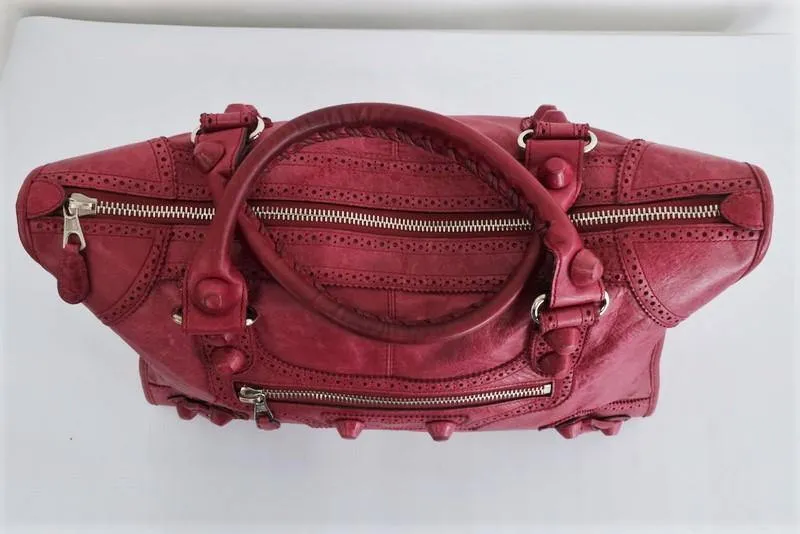 Balenciaga Giant Brogues Covered Work Bag Raspberry Leather Large Satchel