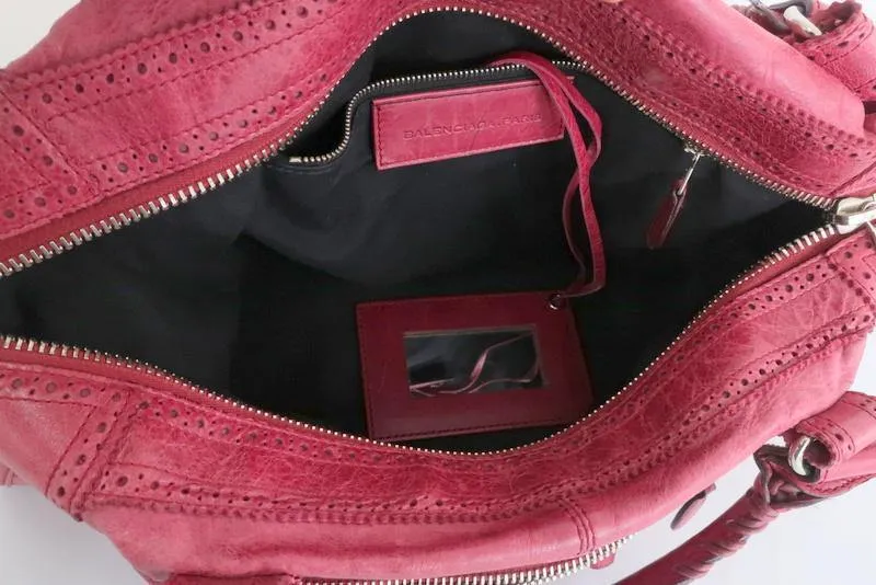 Balenciaga Giant Brogues Covered Work Bag Raspberry Leather Large Satchel