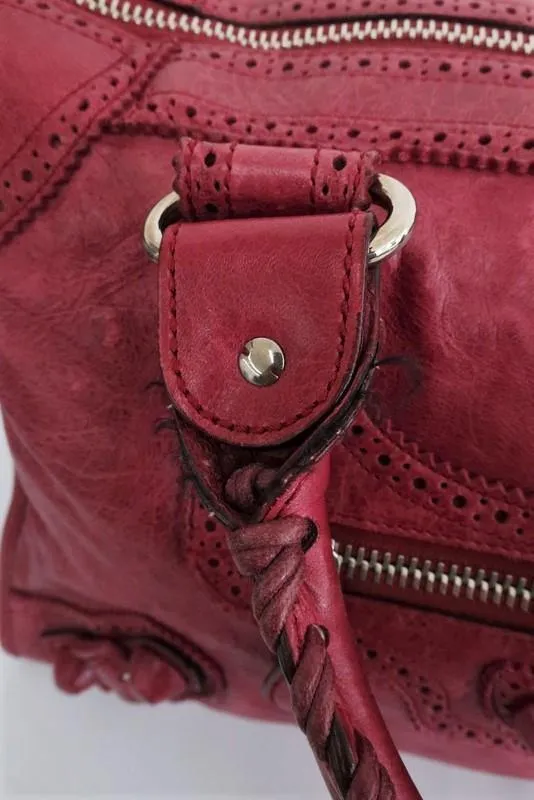 Balenciaga Giant Brogues Covered Work Bag Raspberry Leather Large Satchel