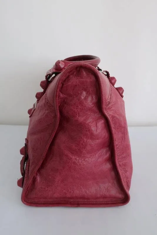 Balenciaga Giant Brogues Covered Work Bag Raspberry Leather Large Satchel