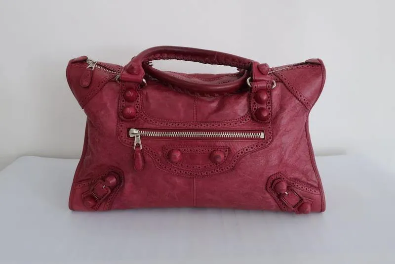 Balenciaga Giant Brogues Covered Work Bag Raspberry Leather Large Satchel