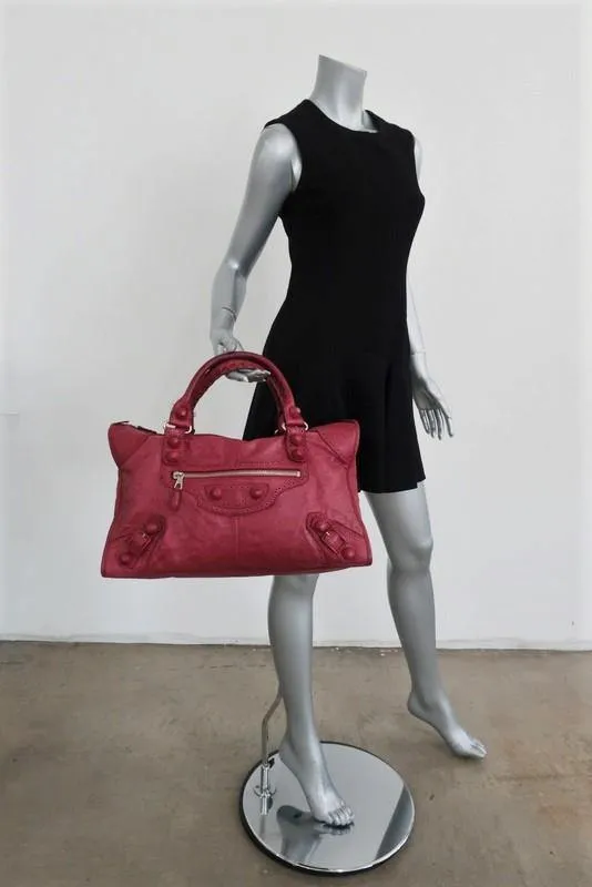 Balenciaga Giant Brogues Covered Work Bag Raspberry Leather Large Satchel