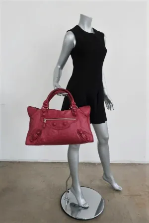 Balenciaga Giant Brogues Covered Work Bag Raspberry Leather Large Satchel