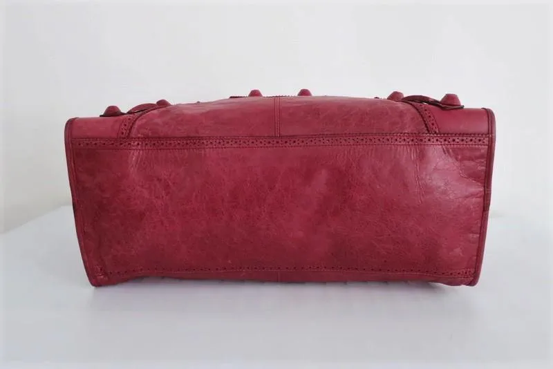 Balenciaga Giant Brogues Covered Work Bag Raspberry Leather Large Satchel