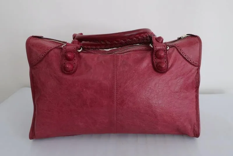 Balenciaga Giant Brogues Covered Work Bag Raspberry Leather Large Satchel