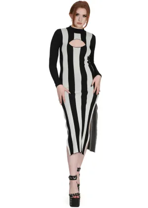 Banned Alternative Beautiful Blues Stripe Knit Dress Black White